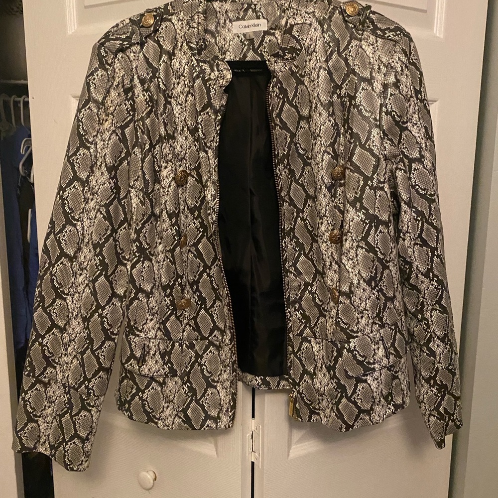 Calvin Klein Black and Gray Blazer with Snakeskin Print